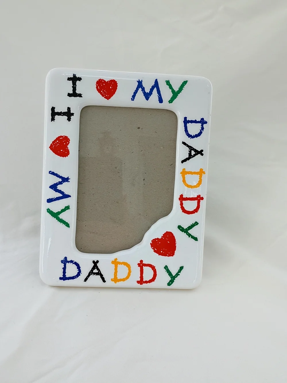 Ceramic I Love My Daddy Frame Crayon Colors Hearts Retro 3 1/2